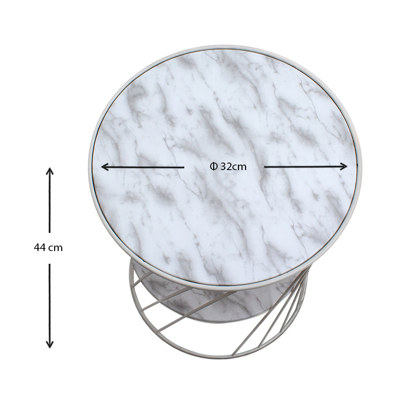 Βοηθητικό Τραπεζάκι Jaspin Μεταλλικό - MDF Χρώμα Λευκό-Λευκό Εφέ Μαρμάρου 32x32x44