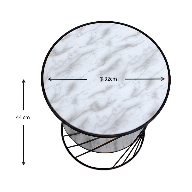 Βοηθητικό Τραπεζάκι Jaspin Μεταλλικό - MDF Χρώμα Μαύρο-Λευκό Εφέ Μαρμάρου 32x32x44
