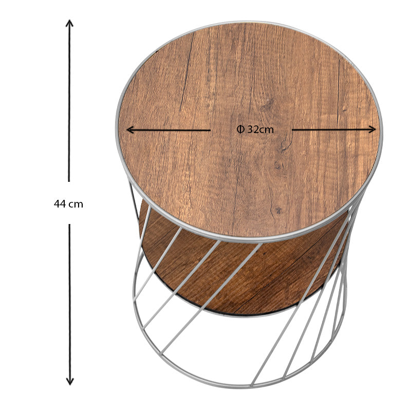 Βοηθητικό Τραπεζάκι Jaspin Μεταλλικό - MDF Χρώμα Ασημί - Καρυδί 32x32x44