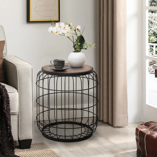 Σκαμπώ - Τραπεζάκι Βοηθητικό Muller Μεταλλικό - MDF Χρώμα Μαύρο - Καρυδί 35x35x47