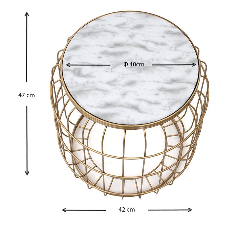 Σκαμπώ - Τραπεζάκι Βοηθητικό Muller Μεταλλικό - MDF Χρώμα Χρυσό - Λευκό 35x35x47