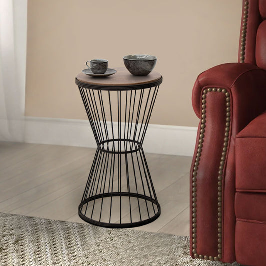 Βοηθητικό Τραπεζάκι Hoffman Μεταλλικό - MDF Χρώμα Μαύρο - Καρυδί 35x35x58