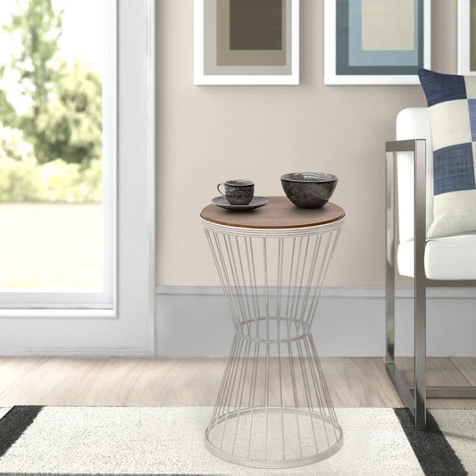 Βοηθητικό Τραπεζάκι Hoffman Μεταλλικό - MDF Χρώμα Λευκό - Καρυδί 35x35x58