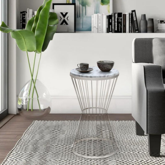 Βοηθητικό Τραπεζάκι Hoffman Μεταλλικό - MDF Χρώμα Λευκό - Λευκό Εφέ Μαρμάρου 35x35x58