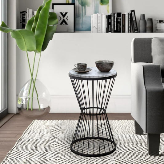 Βοηθητικό Τραπεζάκι Hoffman Μεταλλικό - MDF Χρώμα Μαύρο - Λευκό Εφέ Μαρμάρου 35x35x58