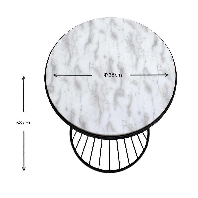 Βοηθητικό Τραπεζάκι Hoffman Μεταλλικό - MDF Χρώμα Μαύρο - Λευκό Εφέ Μαρμάρου 35x35x58