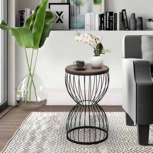 Βοηθητικό Τραπεζάκι Pino Μεταλλικό - MDF Χρώμα Μαύρο - Καρυδί 35x35x58