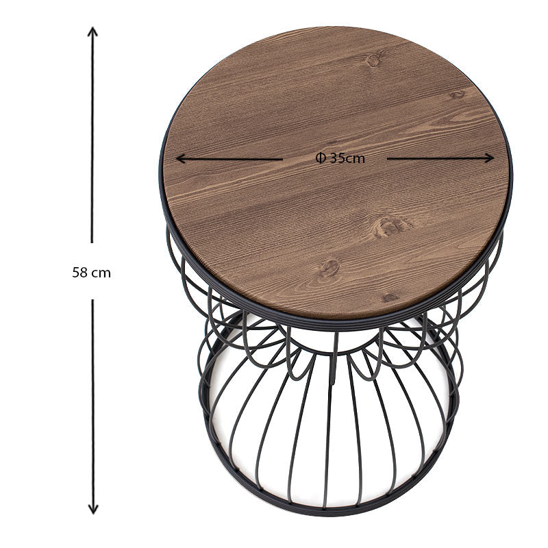 Βοηθητικό Τραπεζάκι Pino Μεταλλικό - MDF Χρώμα Μαύρο - Καρυδί 35x35x58