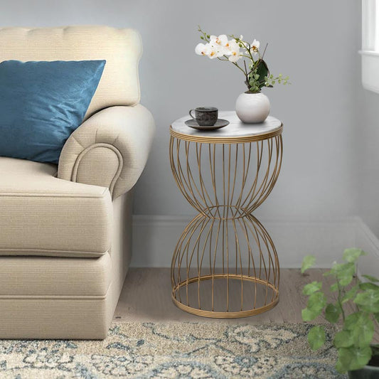 Βοηθητικό Τραπεζάκι Pino Μεταλλικό - MDF Χρώμα Χρυσό - Λευκό Εφέ Μαρμάρου 35x35x58