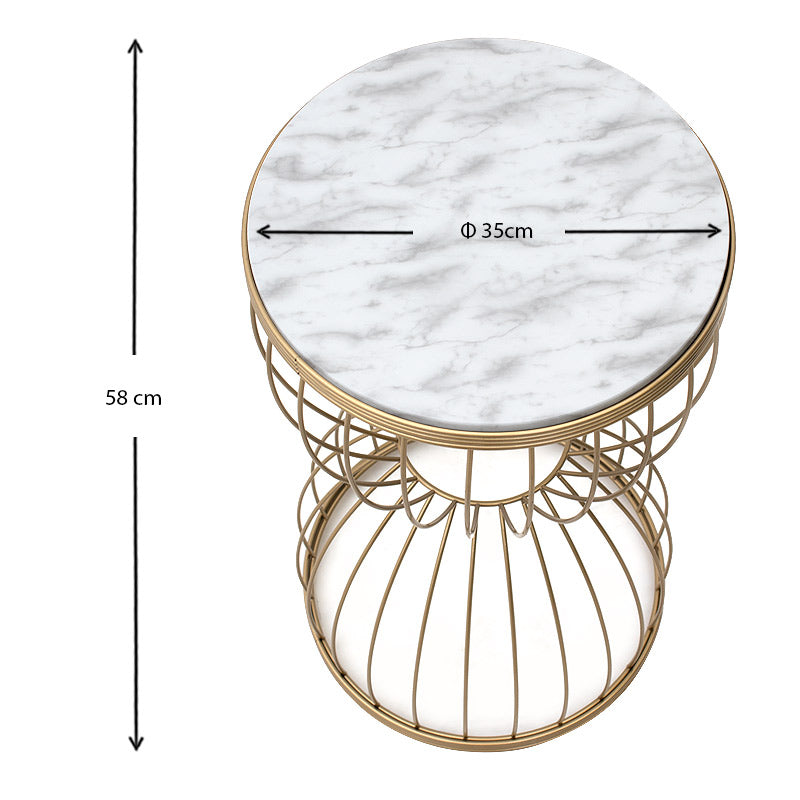 Βοηθητικό Τραπεζάκι Pino Μεταλλικό - MDF Χρώμα Χρυσό - Λευκό Εφέ Μαρμάρου 35x35x58