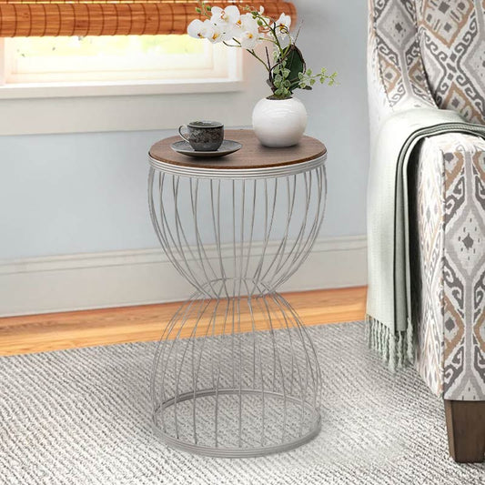 Βοηθητικό Τραπεζάκι Pino Μεταλλικό - MDF Χρώμα Λευκό - Καρυδί 35x35x58