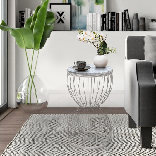 Βοηθητικό Τραπεζάκι Pino Μεταλλικό - MDF Χρώμα Λευκό - Λευκό Εφέ Μαρμάρου 35x35x58