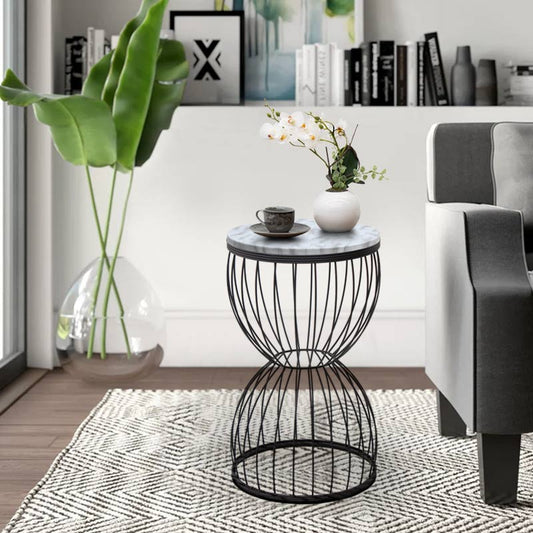 Βοηθητικό Τραπεζάκι Pino Μεταλλικό - MDF Χρώμα Μαύρο - Λευκό Εφέ Μαρμάρου 35x35x58