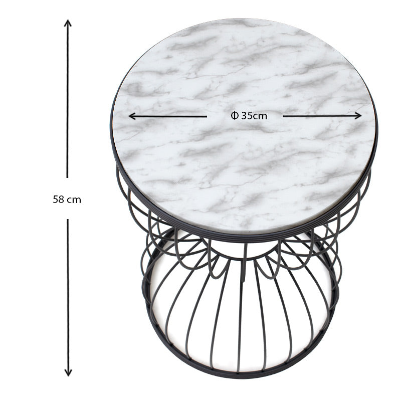 Βοηθητικό Τραπεζάκι Pino Μεταλλικό - MDF Χρώμα Μαύρο - Λευκό Εφέ Μαρμάρου 35x35x58