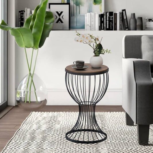 Βοηθητικό Τραπεζάκι Aldora Μεταλλικό - MDF Χρώμα Μαύρο - Καρυδί 35x35x58