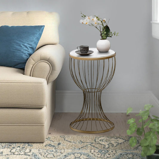 Βοηθητικό Τραπεζάκι Aldora Μεταλλικό - MDF Χρώμα Χρυσό - Λευκό Εφέ Μαρμάρου 35x35x58