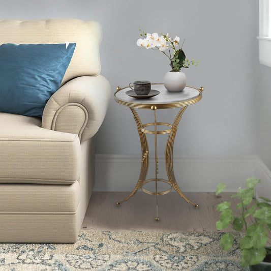 Βοηθητικό Τραπεζάκι Venezia Μεταλλικό - MDF Χρώμα Χρυσό - Λευκό Εφέ Μαρμάρου 35x35x59