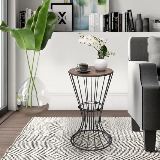 Βοηθητικό Τραπεζάκι Girene Μεταλλικό - MDF Χρώμα Μαύρο - Καρυδί 32x32x58