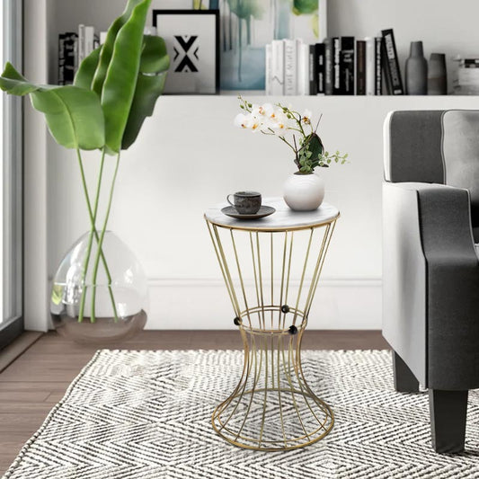 Βοηθητικό Τραπεζάκι Girene Μεταλλικό - MDF Χρώμα Χρυσό - Λευκό Εφέ Μαρμάρου 32x32x58