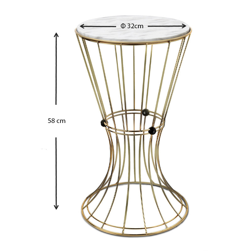 Βοηθητικό Τραπεζάκι Girene Μεταλλικό - MDF Χρώμα Χρυσό - Λευκό Εφέ Μαρμάρου 32x32x58