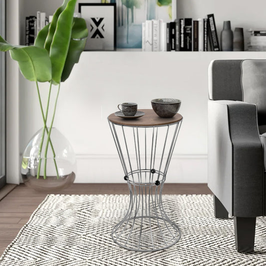 Βοηθητικό Τραπεζάκι Girene Μεταλλικό - MDF Χρώμα Ασημί - Καρυδί 32x32x58