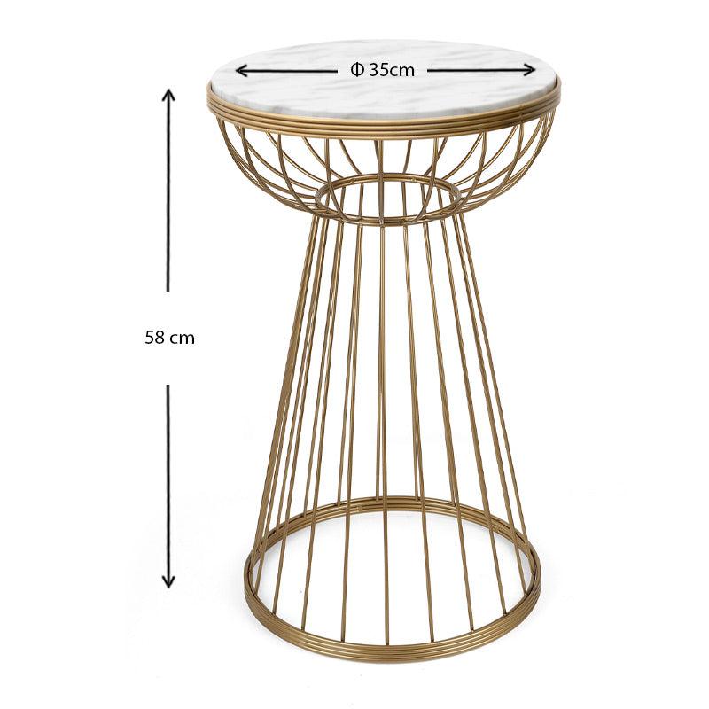 Βοηθητικό Τραπεζάκι Mantare Μεταλλικό - MDF Χρώμα Χρυσό - Λευκό Εφέ Μαρμάρου 35x35x58