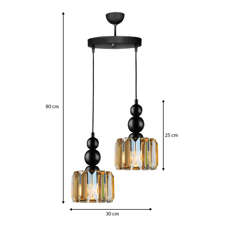 Φωτιστικό Οροφής Alaba E27 Μεταλλικό - Γυάλινο Δίφωτο Χρώμα Μαύρο 30x30x80