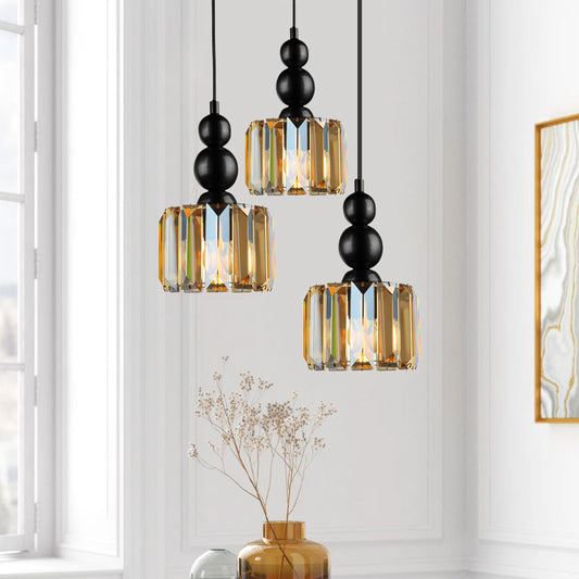 Φωτιστικό Οροφής Alaba E27 Μεταλλικό - Γυάλινο Τρίφωτο Χρώμα Μαύρο 40x40x95