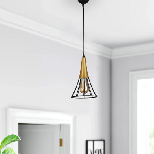 Φωτιστικό Οροφής Havana E27 Μεταλλικό Μονόφωτο Χρώμα Μαύρο - Χρυσό 18x18x72