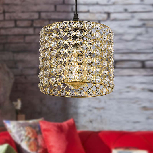 Φωτιστικό Οροφής Deha E27 Μεταλλικό - Γυάλινο Μονόφωτο Χρώμα Χρυσό 18x18x65