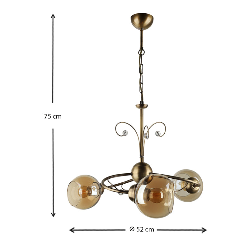 Φωτιστικό Οροφής Zara E27 Μεταλλικό Τρίφωτο Χρώμα Μπρονζέ Φ52x75