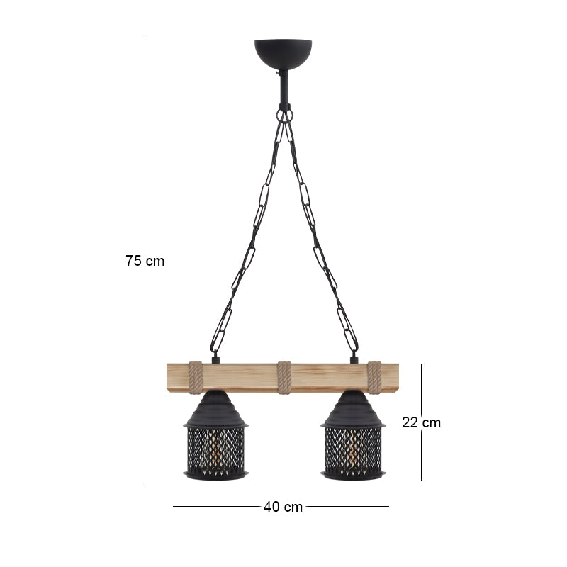 Φωτιστικό Οροφής Elora E27 Ξύλινο - Μεταλλικό Δίφωτο Χρώμα Φυσικό - Μαύρο 40x13x75