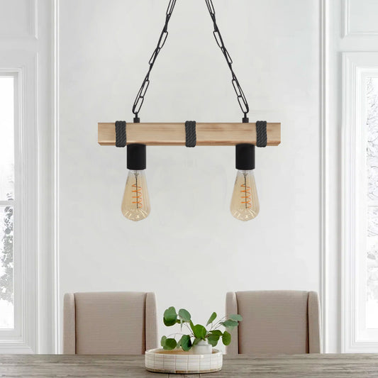 Φωτιστικό Οροφής Vero E27 Ξύλινο Δίφωτο Χρώμα Φυσικό - Μαύρο 40x8x65