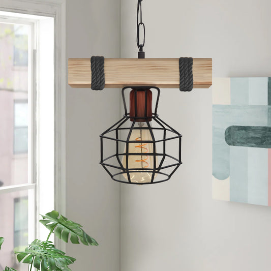 Φωτιστικό Οροφής Lumenia E27 Ξύλινο - Μεταλλικό Μονόφωτο Χρώμα Φυσικό - Μαύρο 25x14x80