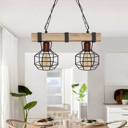 Φωτιστικό Οροφής Lumenia E27 Ξύλινο - Μεταλλικό Δίφωτο Χρώμα Φυσικό - Μαύρο 40x14x80