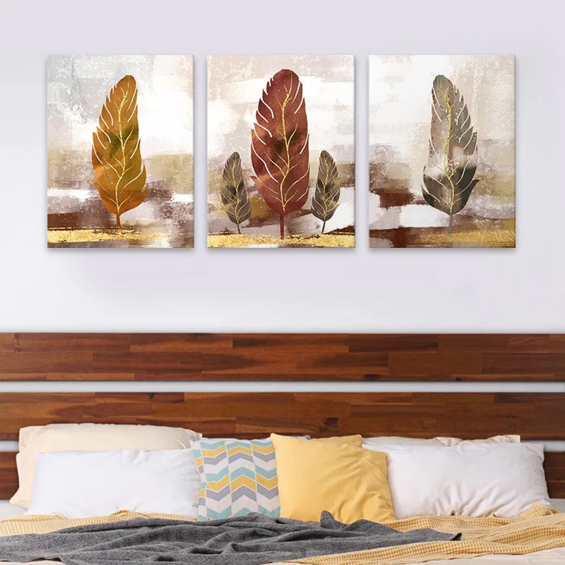 Πίνακας σε Καμβά Autumn Leaves Τρίπτυχος Ψηφιακής Εκτύπωσης 126x55x3