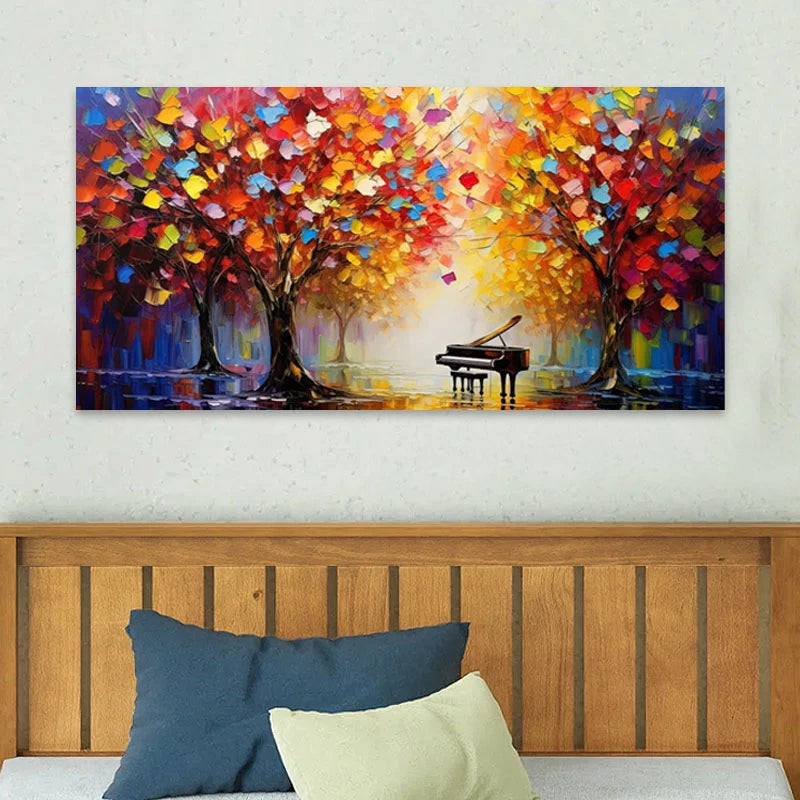 Πίνακας σε Καμβά Piano In Colorful Forest Ψηφιακής Εκτύπωσης 120x60x3