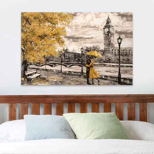 Πίνακας σε Καμβά Big Ben And Yellow Leaves Ψηφιακής Εκτύπωσης 125x80x3