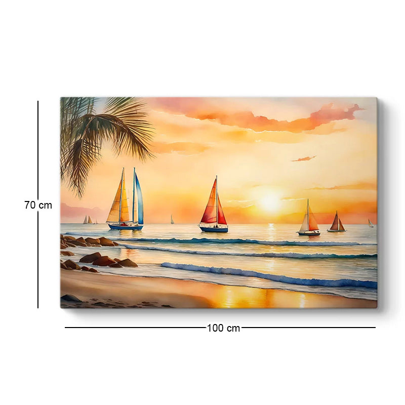 Πίνακας σε Καμβά "Tropical Sails at the Sunset" Ψηφιακής Εκτύπωσης 100x70x3