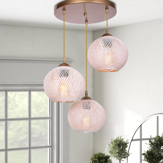 Φωτιστικό Οροφής Riordan E27 Μεταλλικό/Σχοινί Τρίφωτο σε Χρυσό/Μπεζ 30x30x65