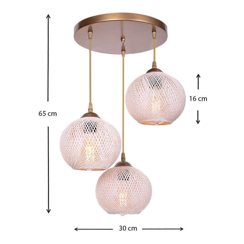 Φωτιστικό Οροφής Riordan E27 Μεταλλικό/Σχοινί Τρίφωτο σε Χρυσό/Μπεζ 30x30x65