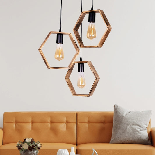 Φωτιστικό Οροφής Esela III E27 Ξύλινο Τρίφωτο Χρώμα Φυσικό - Καρυδί 50x40x80