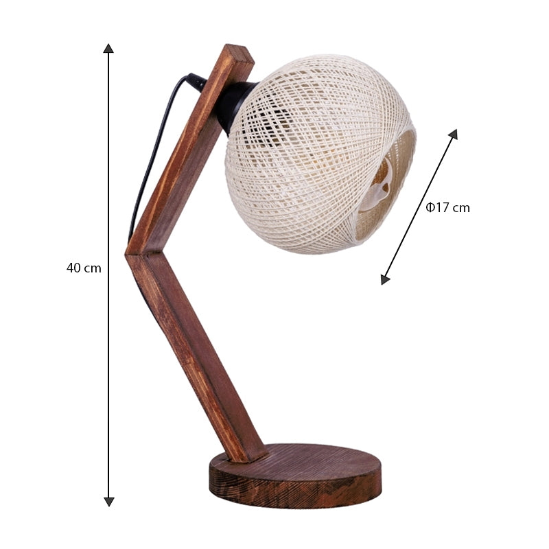 Φωτιστικό Επιτραπέζιο Rope E27 Ξύλινο - Σχοινί Χρώμα Μπεζ - Καρυδί Ø17x40