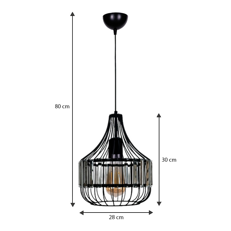 Φωτιστικό Οροφής Merlin E27 Μεταλλικό - Γυάλινο Μονόφωτο Χρώμα Μαύρο Ø28x80