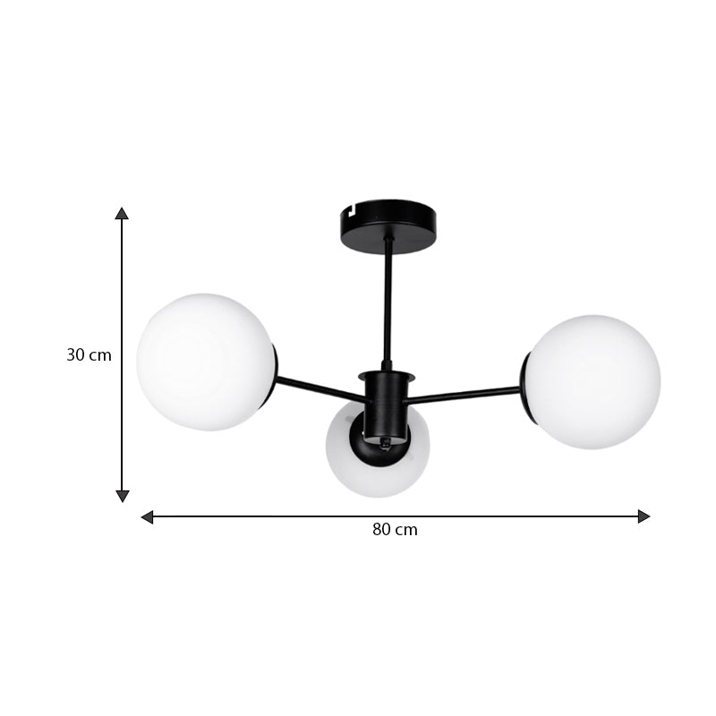 Φωτιστικό Οροφής Fune E27 Μεταλλικό - Γυάλινο Τρίφωτο Χρώμα Μαύρο - Λευκό Ø60x30