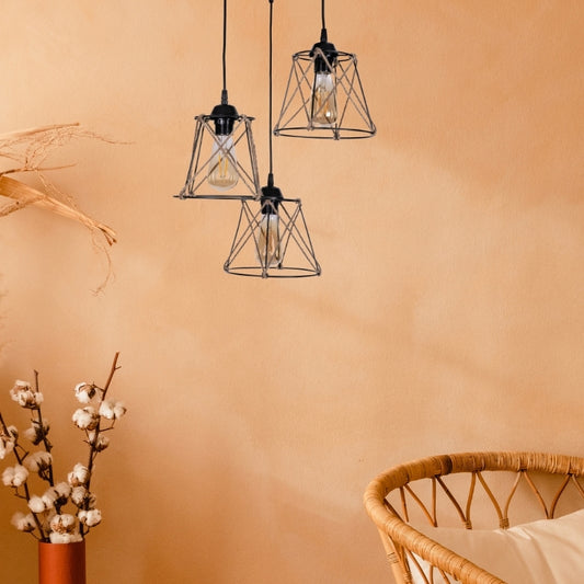 Φωτιστικό Οροφής Cesa E27 Μεταλλικό - Σχοινί Τρίφωτο Χρώμα Μαύρο 45x40x70