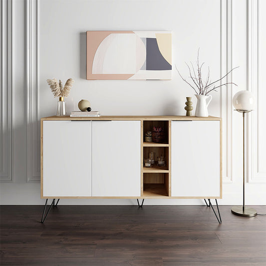 Μπουφές Μελαμίνης Clara Χρώμα Φυσικό Οξιάς - Λευκό 142x35,6x83