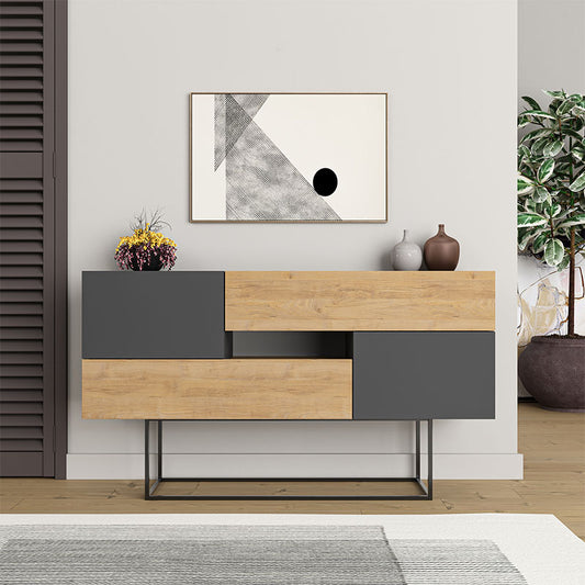 Μπουφές Eros από Μελαμίνη Φυσικό Οξιάς - Ανθρακί 145x40x82