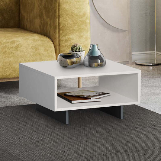 Τραπεζάκι Σαλονιού Hola Μελαμίνης Χρώμα Λευκό - Ανθρακί 60x60x32