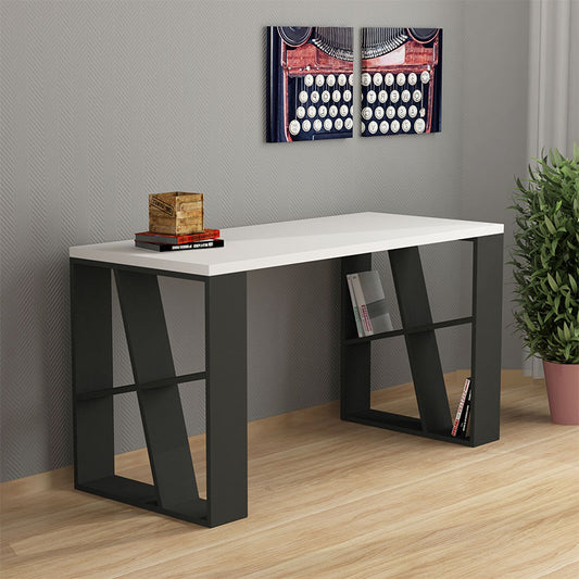 Γραφείο Εργασίας Honey από Μελαμίνη Χρώμα Λευκό - Ανθρακί 137x60x75